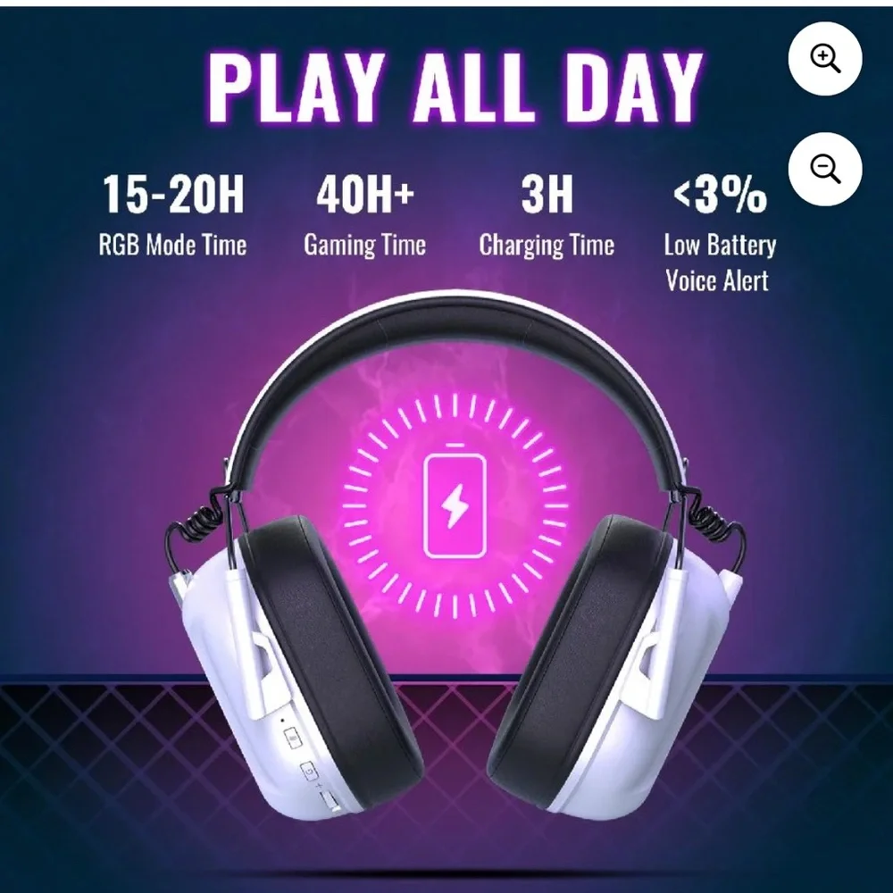 Wireless Gaming Headset with RGB Lighting - White